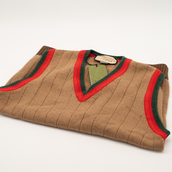 size M Gucci Camel Brown Cashmere Cable Knit Vest Web - Picture 8 of 13